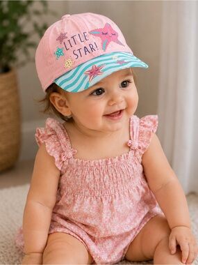 Julie + Joe “Little Star” Girls Baseball Cap – Pink & Aqua 12 months